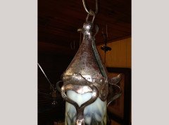 An Arts and Crafts silver plated lantern with floral Vaseline shade. - Thumbnail 2