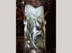 An Arts and Crafts silver plated lantern with floral Vaseline shade. - Thumbnail 5