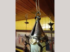 An Arts and Crafts silver plated lantern with floral Vaseline shade. - Thumbnail 9