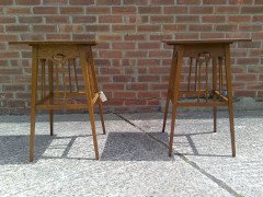 Wylie and Lochhead. A good quality pair of Arts and Crafts oak Inlaid side tables and one other - Thumbnail 1