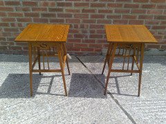 Wylie and Lochhead. A good quality pair of Arts and Crafts oak Inlaid side tables and one other - Thumbnail 3