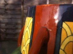 A good rare pair of Foley Intarsio vases, hand decorated with vivid swirling Iris's on a rich green back ground - Thumbnail 9