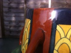 A good rare pair of Foley Intarsio vases, hand decorated with vivid swirling Iris's on a rich green back ground - Thumbnail 10