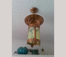An impressive centre lantern with floral vaseline shade - Thumbnail 2