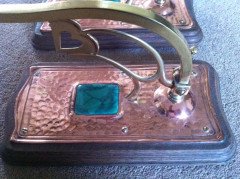A set of three Arts and Crafts copper wall lights with Ruskin squares - Thumbnail 2