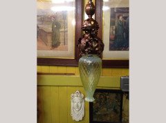 An Arts and Crafts copper pendant retaining the original Vaseline shade - Thumbnail 2