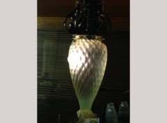 An Arts and Crafts copper pendant retaining the original Vaseline shade - Thumbnail 4