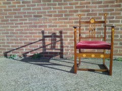 J S Henry (attributed). An Arts and Crafts armchair with stylised floral inlays - Thumbnail 1
