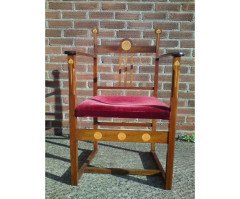 J S Henry (attributed). An Arts and Crafts armchair with stylised floral inlays - Thumbnail 2