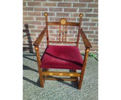 J S Henry (attributed). An Arts and Crafts armchair with stylised floral inlays - Thumbnail 3