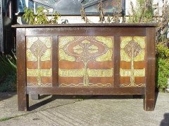 Edwin B Joliffe. A stunning Arts and Crafts stained wood and Gesso cabinet - Thumbnail 1