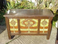 Edwin B Joliffe. A stunning Arts and Crafts stained wood and Gesso cabinet - Thumbnail 2