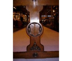 A W N Pugin for Gillows. A Gothic Revival two drawer leather writing table - Thumbnail 3
