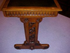 A W N Pugin for Gillows. A Gothic Revival two drawer leather writing table - Thumbnail 6