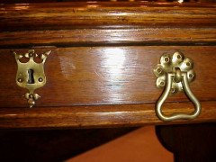 A W N Pugin for Gillows. A Gothic Revival two drawer leather writing table - Thumbnail 10