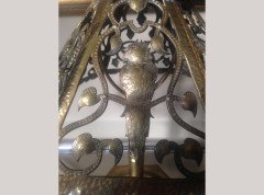 Alfred Bucknell. An exceptional Arts and Crafts hand made brass table lamp with a Heron. - Thumbnail 2