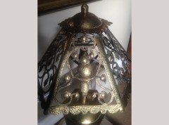 Alfred Bucknell. An exceptional Arts and Crafts hand made brass table lamp with a Heron. - Thumbnail 3