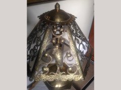 Alfred Bucknell. An exceptional Arts and Crafts hand made brass table lamp with a Heron. - Thumbnail 4
