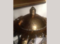 Alfred Bucknell. An exceptional Arts and Crafts hand made brass table lamp with a Heron. - Thumbnail 11