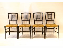 E W Godwin for William Watt. A set of four Anglo-Japanese ebonised rush seated chairs - Thumbnail 1
