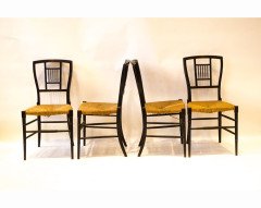 E W Godwin for William Watt. A set of four Anglo-Japanese ebonised rush seated chairs - Thumbnail 2