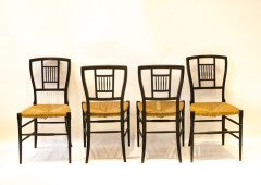 E W Godwin for William Watt. A set of four Anglo-Japanese ebonised rush seated chairs - Thumbnail 3