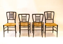 E W Godwin for William Watt. A set of four Anglo-Japanese ebonised rush seated chairs - Thumbnail 4