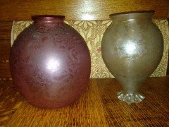 Victorian Cranberry Acid-Etched Globe Shade and Opal Etched Tulip Shade c.1890 - Thumbnail 6