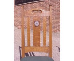 G M Ellwood for J S Henry. A set of six Arts and Crafts oak dining chairs inlaid with pewter and Ebony hearts - Thumbnail 6