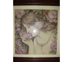 George Logan. A beautiful charcol picture painted called Lady with roses - Thumbnail 2
