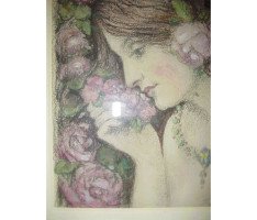 George Logan. A beautiful charcol picture painted called Lady with roses - Thumbnail 3