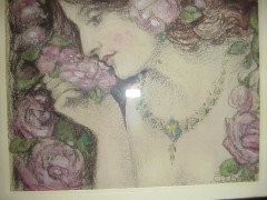 George Logan. A beautiful charcol picture painted called Lady with roses - Thumbnail 4