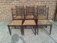 E W Godwin (attributed). A set of six simulated rosewood and caned dining chairs - Thumbnail 1