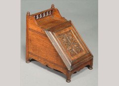 E W Godwin for Collinson and Lock. An Aesthetic Movement carved oak coal box - Thumbnail 1