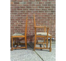 G M Ellwood for J S Henry. A rare and important Arts and Crafts oak armchair and matching side chair - Thumbnail 2