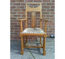 G M Ellwood for J S Henry. A rare and important Arts and Crafts oak armchair and matching side chair - Thumbnail 3