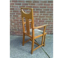 G M Ellwood for J S Henry. A rare and important Arts and Crafts oak armchair and matching side chair - Thumbnail 5