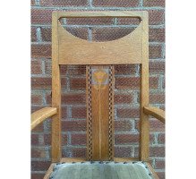 G M Ellwood for J S Henry. A rare and important Arts and Crafts oak armchair and matching side chair - Thumbnail 7