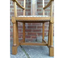 G M Ellwood for J S Henry. A rare and important Arts and Crafts oak armchair and matching side chair - Thumbnail 13