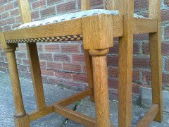 G M Ellwood for J S Henry. A rare and important Arts and Crafts oak armchair and matching side chair - Thumbnail 16