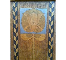 G M Ellwood for J S Henry. A rare and important Arts and Crafts oak armchair and matching side chair - Thumbnail 23