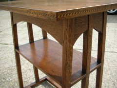 G M Ellwood for J S Henry. A matching pair of architectural Arts and Crafts oak side tables (only one shown) - Thumbnail 2
