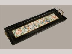 An Anglo-Japanese ebonised tray inset with a Chinese silk embroidery - Thumbnail 1