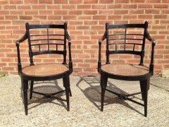 E W Godwin for William Watt. A rare pair of Old English or Jacobean ebonised curved back elbow chair - Thumbnail 5