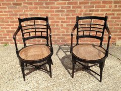 E W Godwin for William Watt. A rare pair of Old English or Jacobean ebonised curved back elbow chair - Thumbnail 6