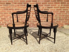 E W Godwin for William Watt. A rare pair of Old English or Jacobean ebonised curved back elbow chair - Thumbnail 7