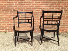 E W Godwin for William Watt. A rare pair of Old English or Jacobean ebonised curved back elbow chair - Thumbnail 8