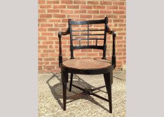 E W Godwin for William Watt. A rare pair of Old English or Jacobean ebonised curved back elbow chair - Thumbnail 9
