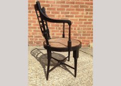 E W Godwin for William Watt. A rare pair of Old English or Jacobean ebonised curved back elbow chair - Thumbnail 12