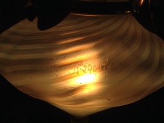 WAS Benson. An impressive copper and brass chandelier retaining the original James Powell of Whitefriars Vaseline glass shades - Thumbnail 13